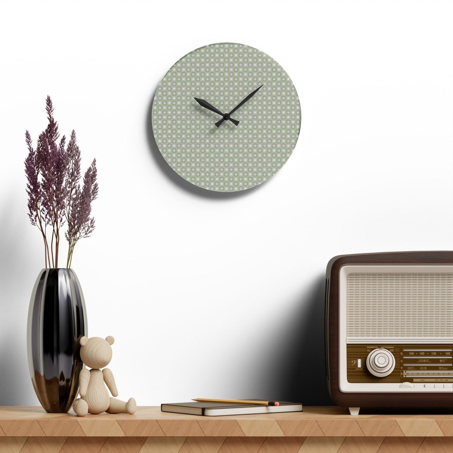 Olive Star-crossed Bodies Acrylic Wall Clock, Round or Square, 10.75" x 10.75"