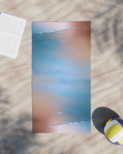 Blue Sea Peach Fog Beach Towel, 24" x 44"
