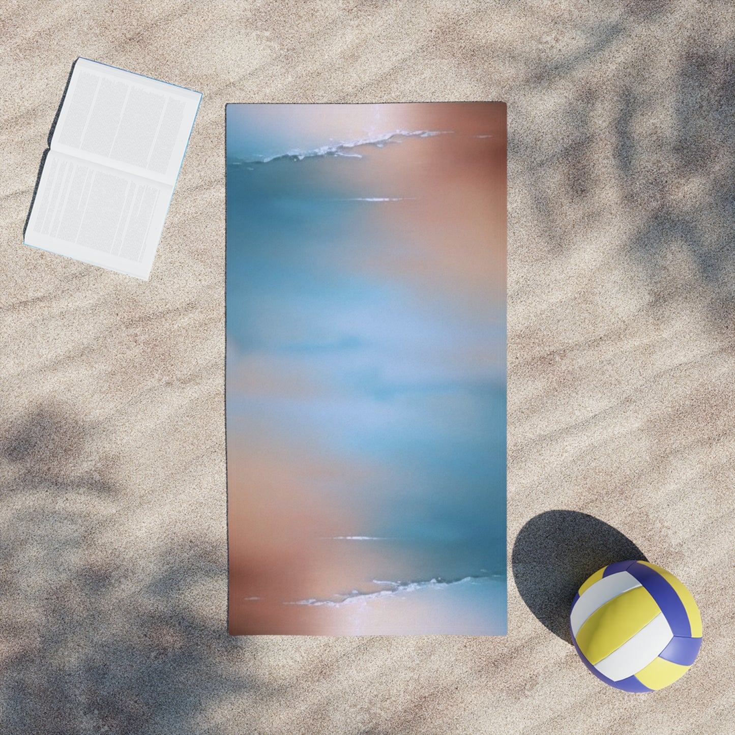 Blue Sea Peach Fog Beach Towel, 24" x 44"