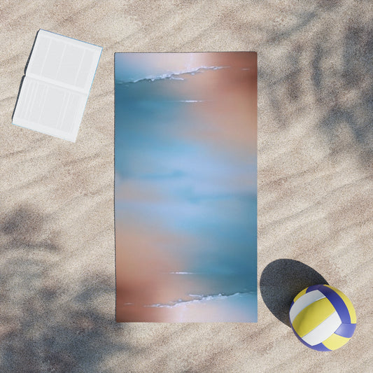 Blue Sea Peach Fog Beach Towel, 24" x 44"