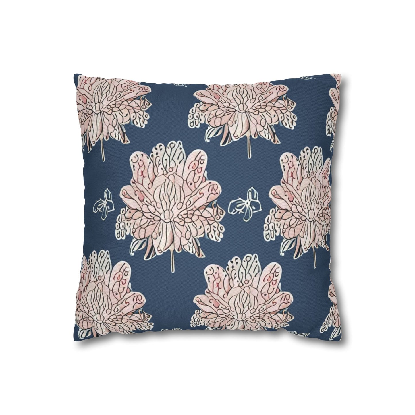 Rose White Floral Butterflies Spun Polyester Square Pillowcase, 14" x 14"