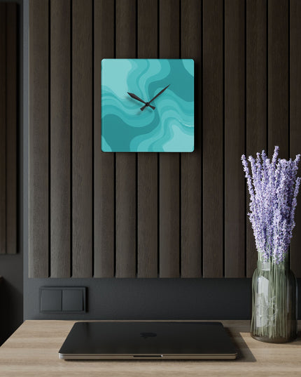 Tif Green Wavey 10.75" x 10.75" Round or Square Acrylic Wall Clock