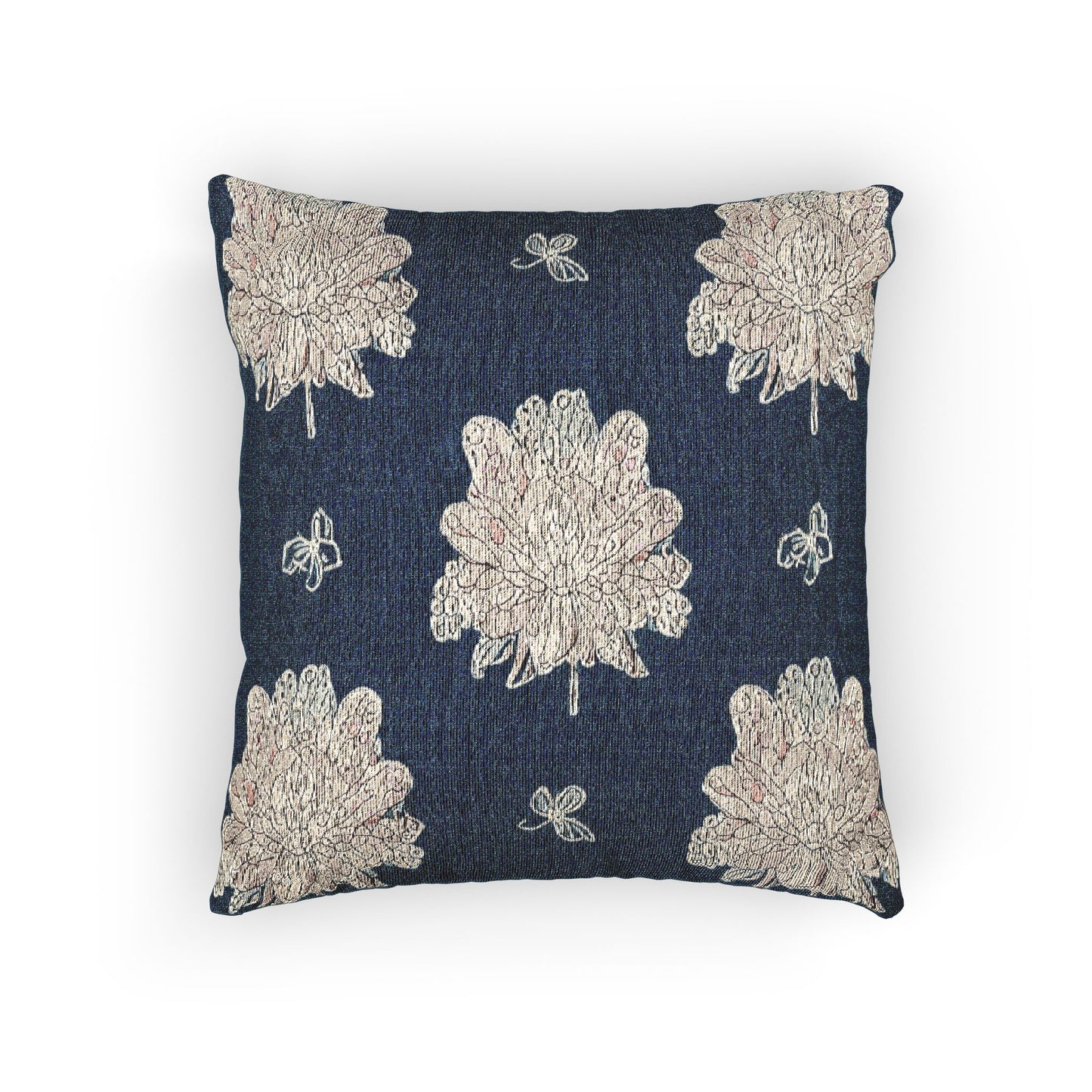 Rose White Floral Butterflies Woven Pillow, 17" x 18"