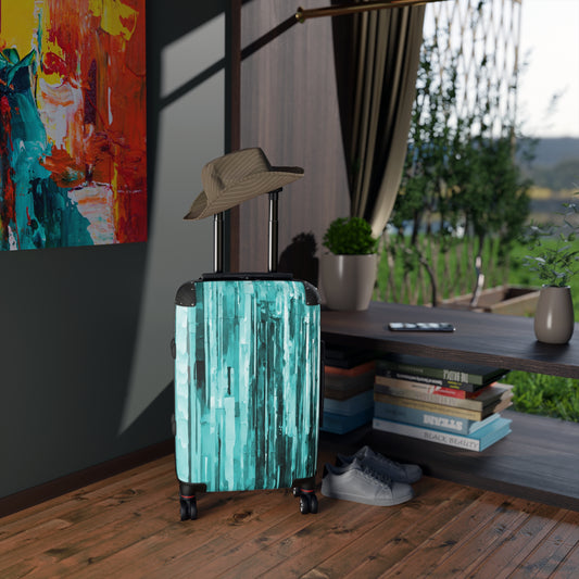 Striped Tif Small Suitcase with built in lock, 4 double-wheels, telescopic handle, and ABS back hard-shell
