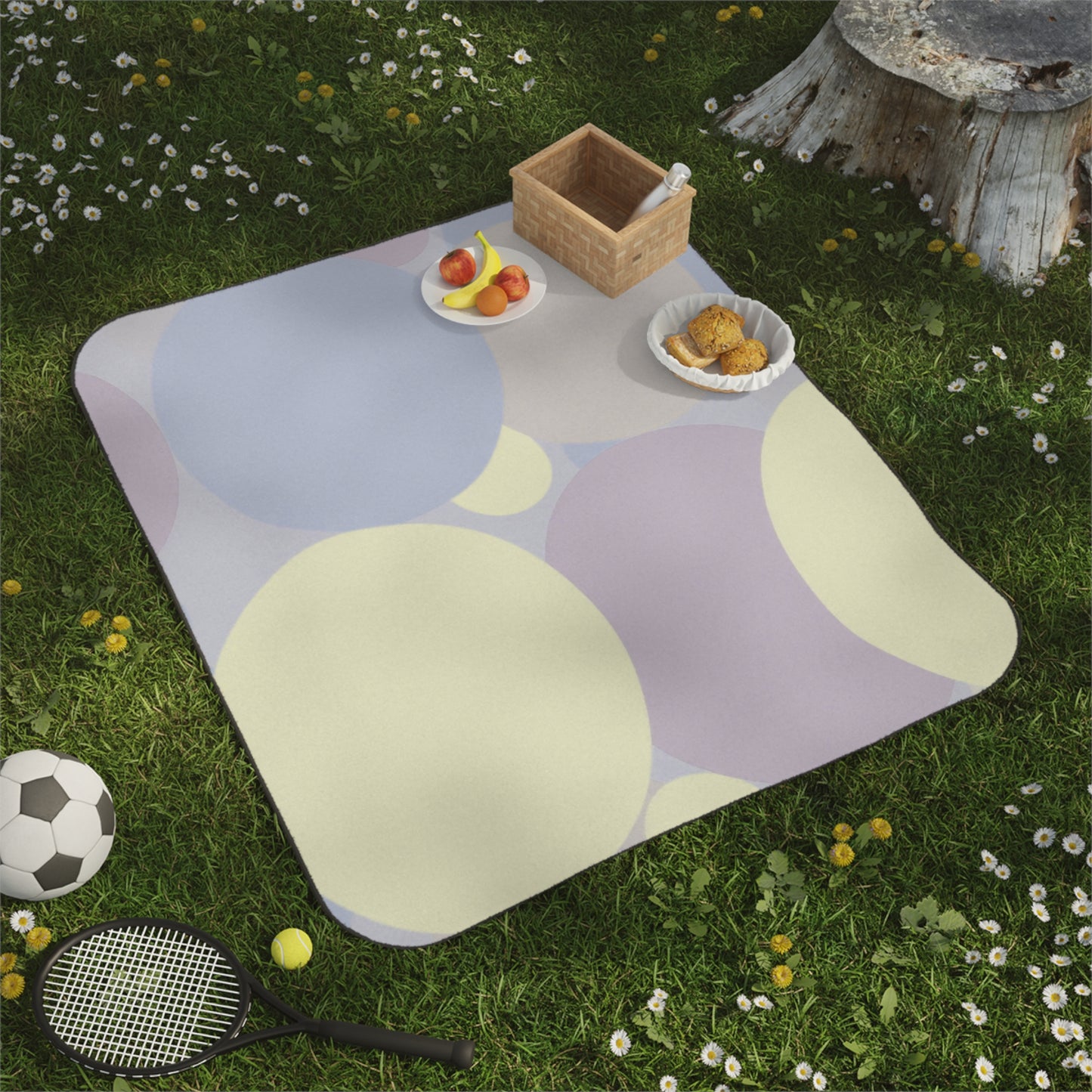 Pastel Soft Blue and Soft White Patches 61" × 51" Picnic Blanket