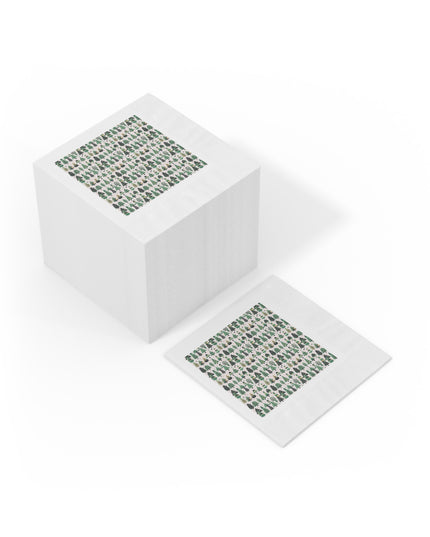 Mini Vintage Green Trees White Coined Napkins, 6.5" x 6.5"