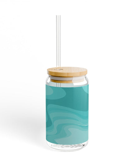 Tif Green Wavey Sipper Glass, 16oz