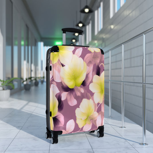 Lemon Blossom Floral Bunch Medium Suitcase with built in lock, 4 double-wheels, telescopic handle, and ABS back hard-shell