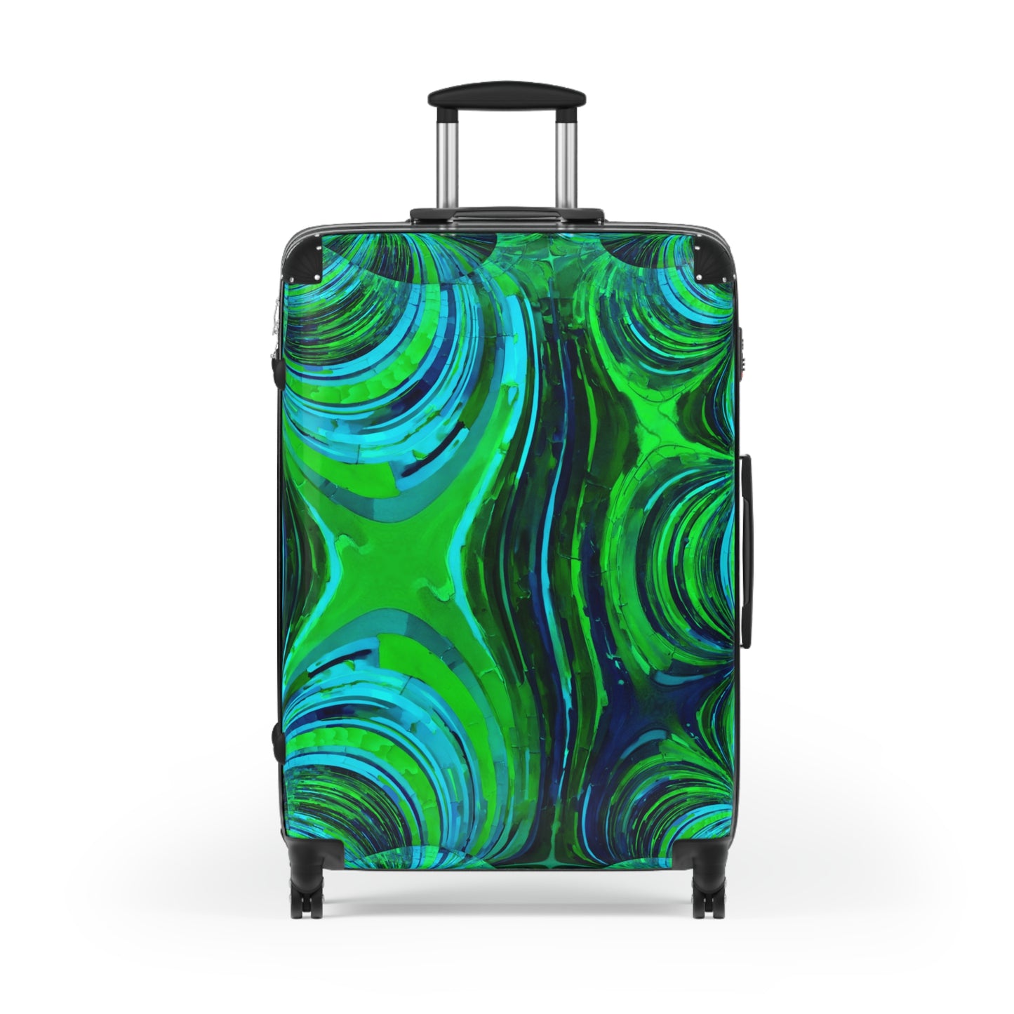 Uzi Spiral Blue Green Large Suitcase with built in lock, 4 double-wheels, telescopic handle, and ABS back hard-shell