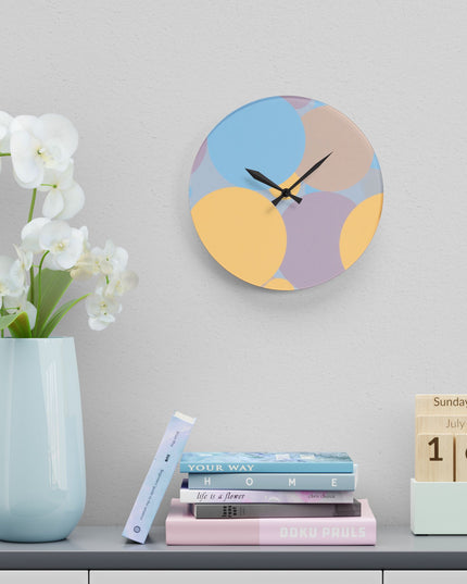 Pastel Baby Blue and Peach Patches Acrylic Wall Clock, Round or Square, 10.75" x 10.75"