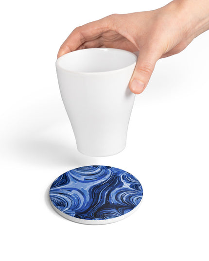 Uzi Spiral Deep Blue 4" x 4" Round Ceramic Coaster