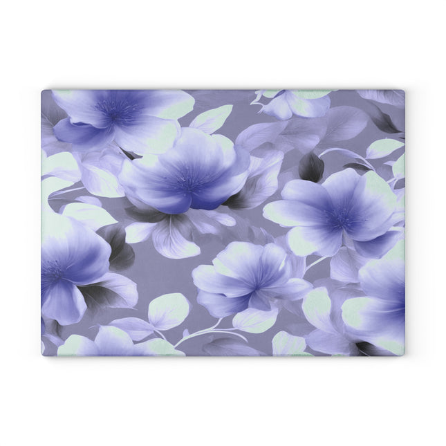 Indigo Blossom Floral Bunch Glass Cutting Board, 11" x 15"