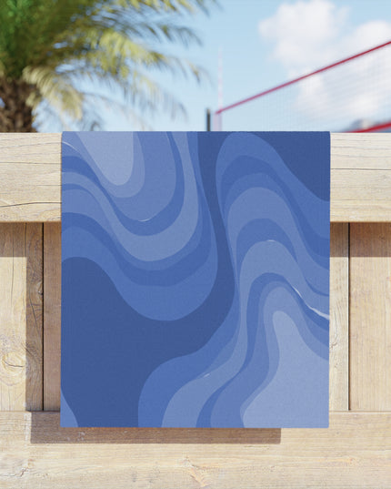 Deep Blue Wavey Beach Towel, 18" x 27"