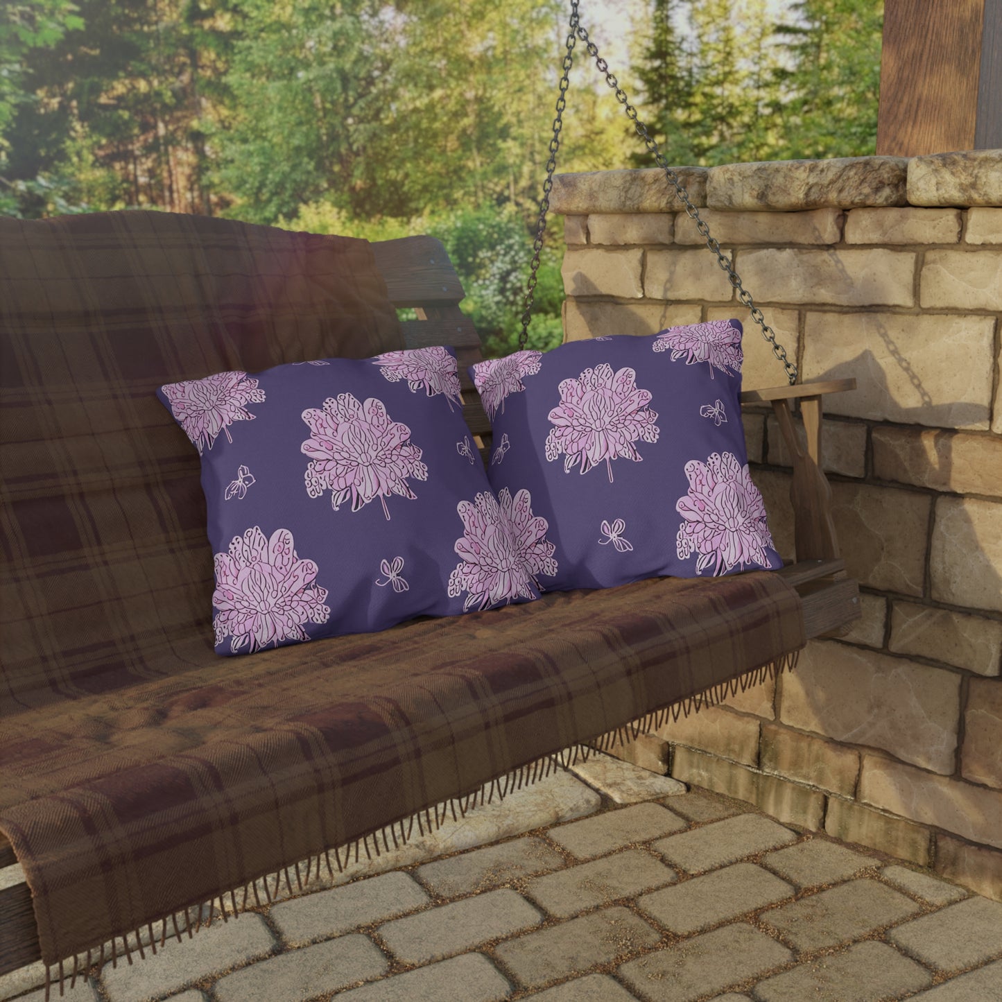Magenta Floral Butterflies 18" x 18" Outdoor Pillow