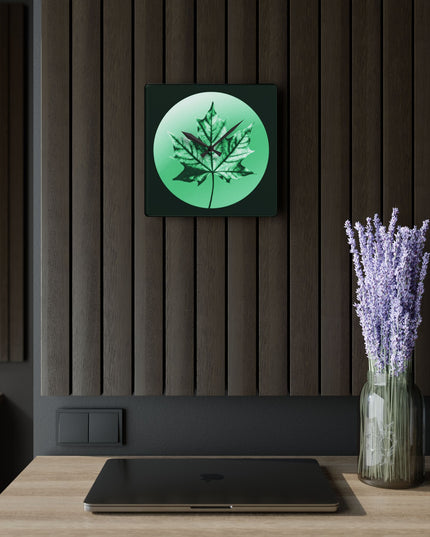 Mint Green Maple Leaf Acrylic Wall Clock, Round or Square, 10.75" x 10.75"