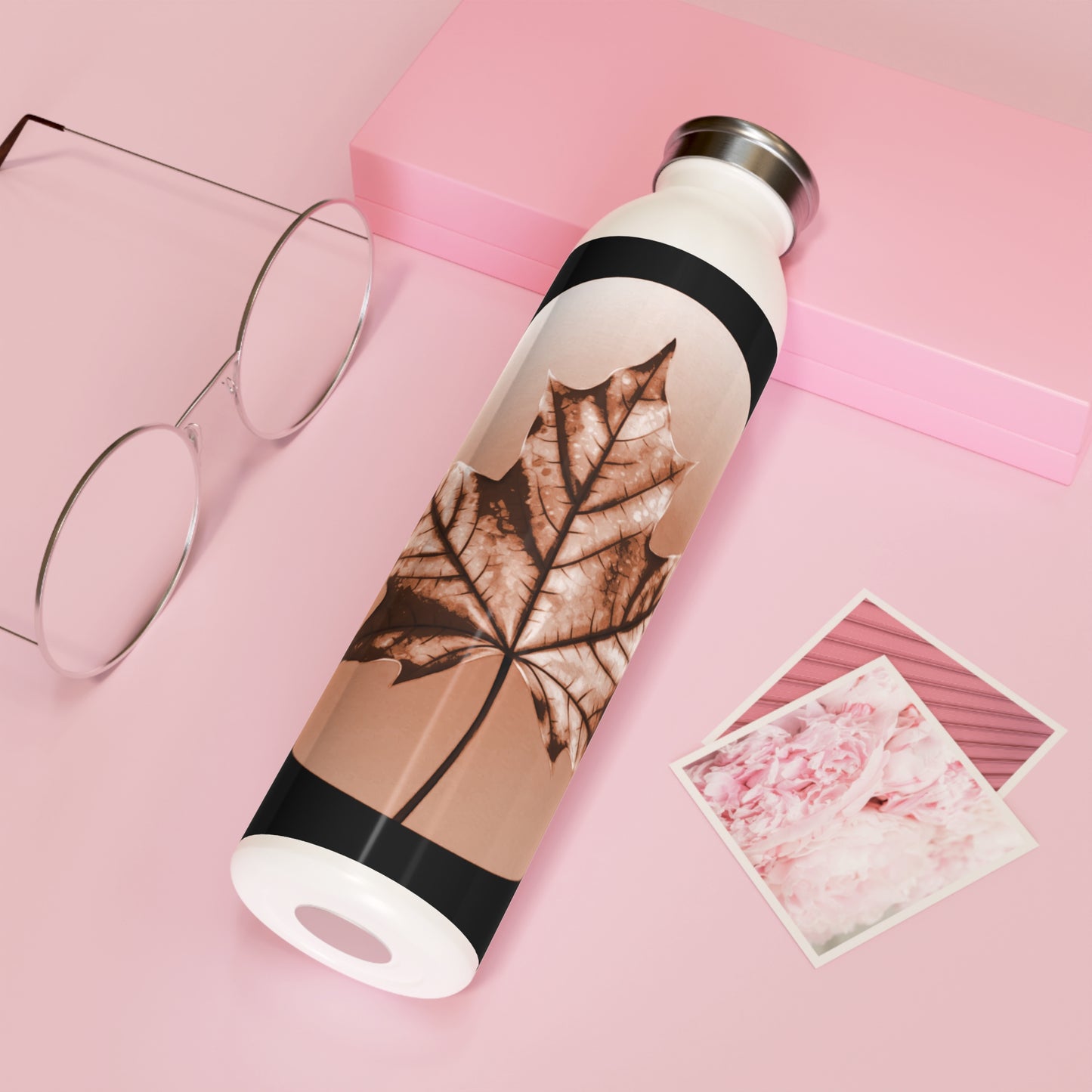 Soft Maple Leaf Slim Water Bottle, 20 oz White