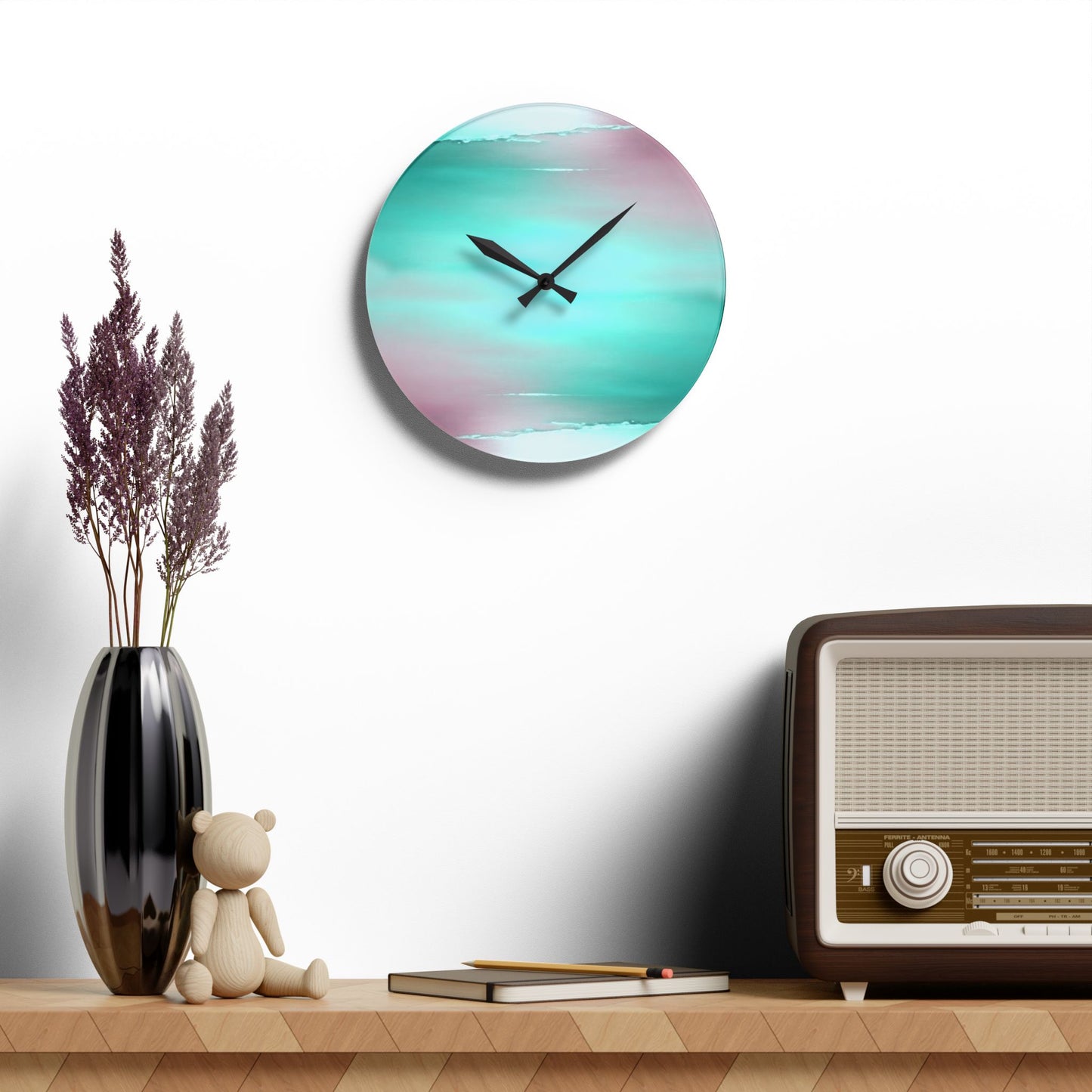 Green Sea Lavender Fog Acrylic Wall Clock, Round or Square, 10.75" x 10.75"