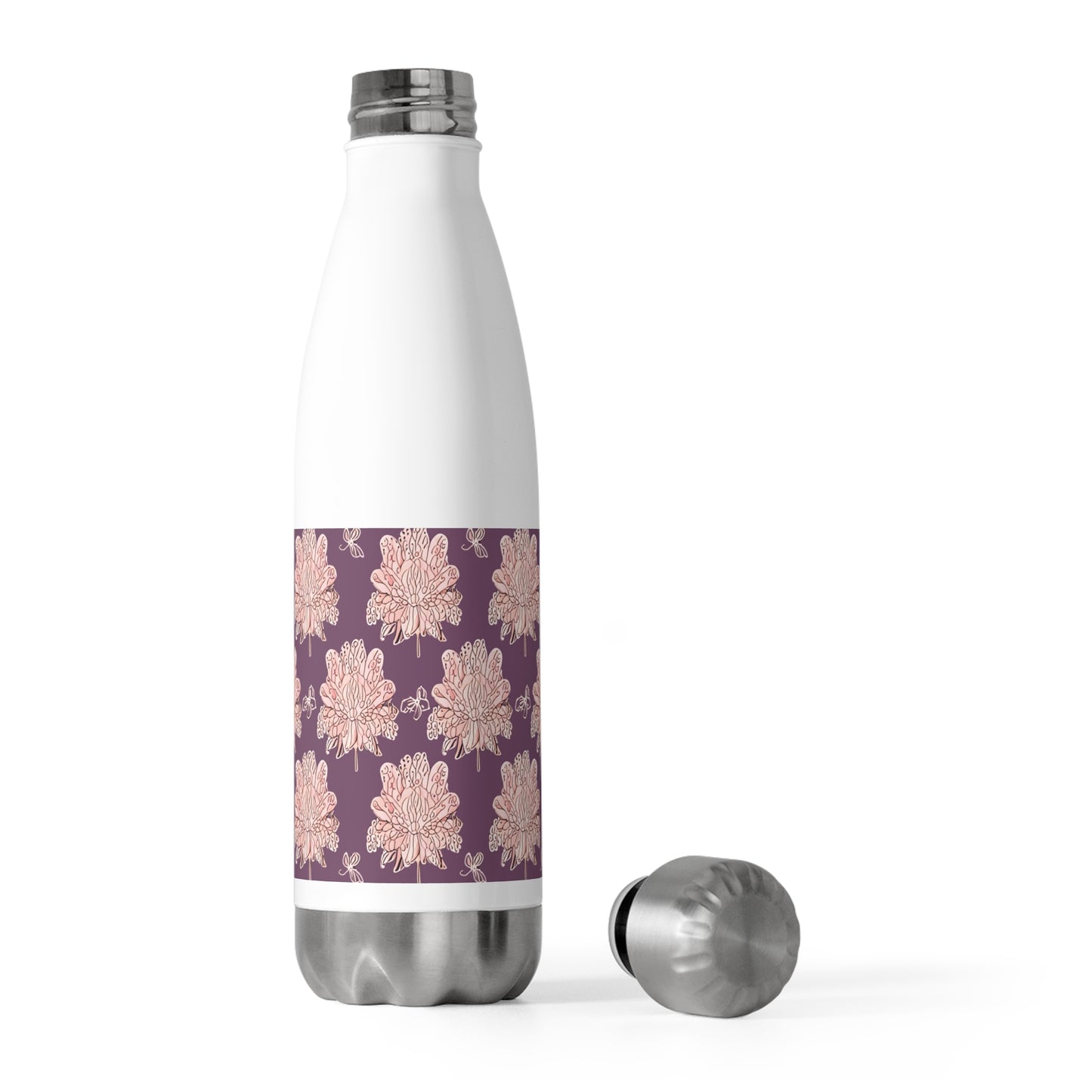 Pink Floral Butterflies 20oz Insulated Water Bottle