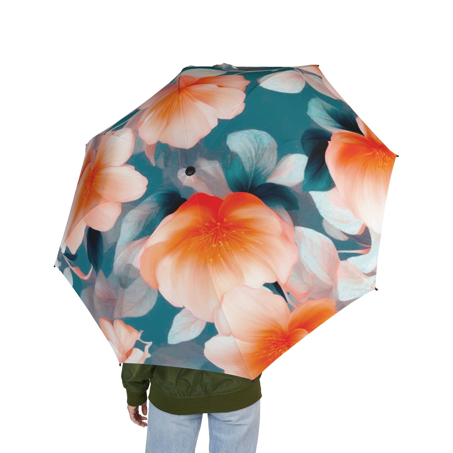 Orange Blossom Floral Bunch Foldable Umbrella - Compact & Chic