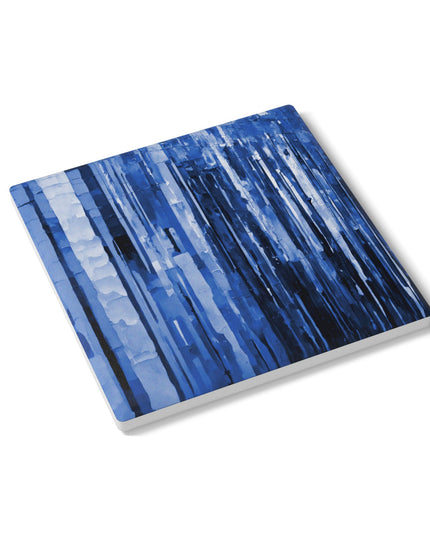 Striped Deep Blue 4" x 4" Square Ceramic Coaster