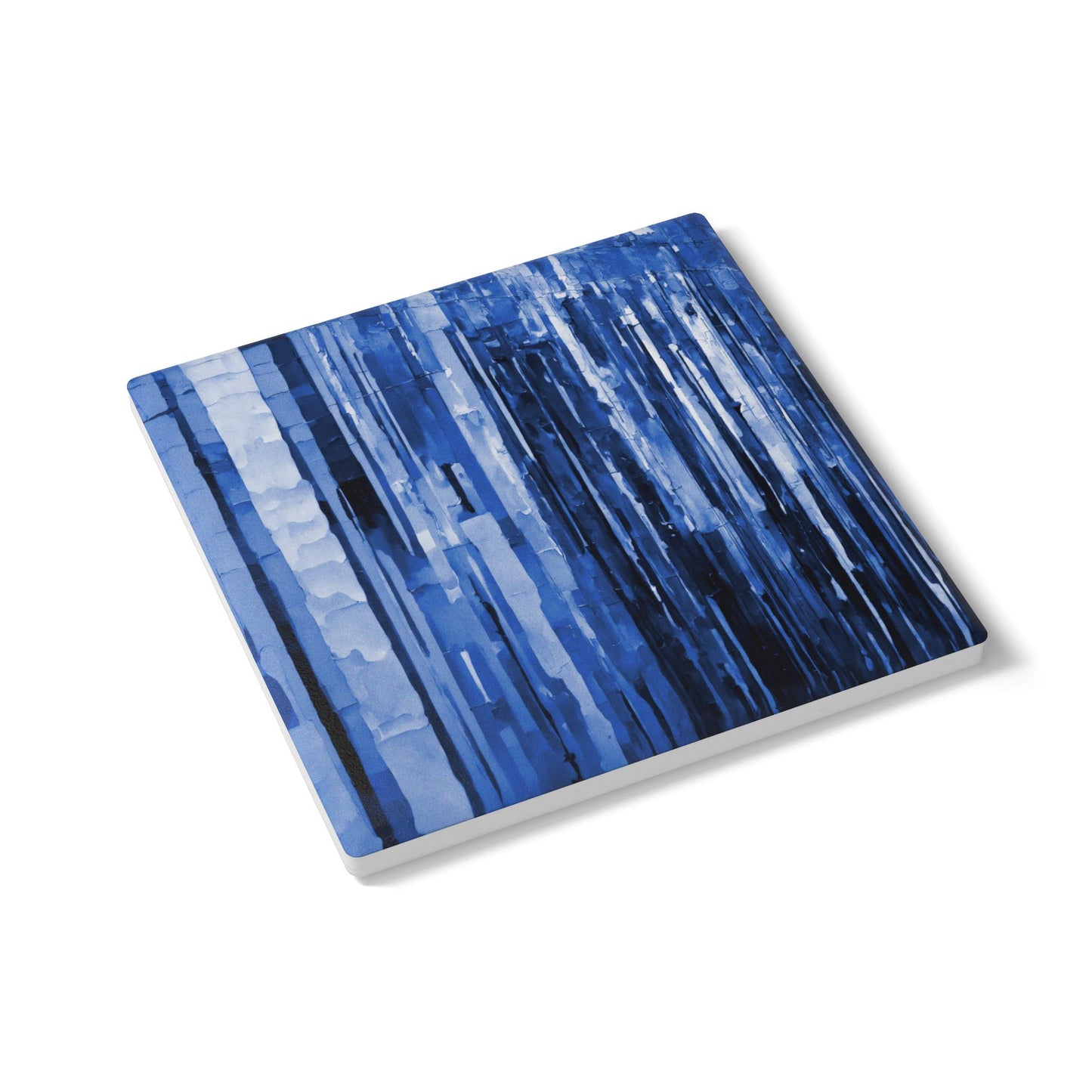Striped Deep Blue 4" x 4" Square Ceramic Coaster
