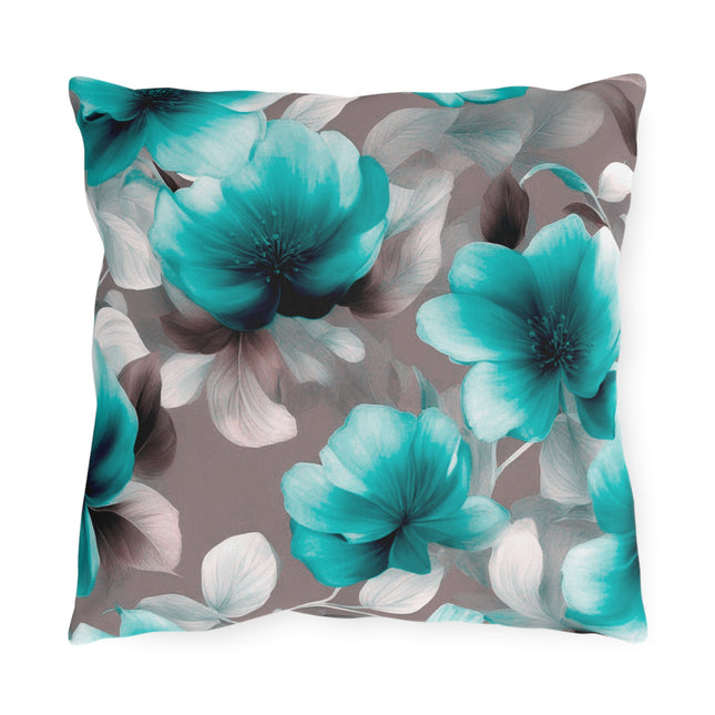Tif Green Gray Floral Bunch Outdoor Pillow, 16" x 16"