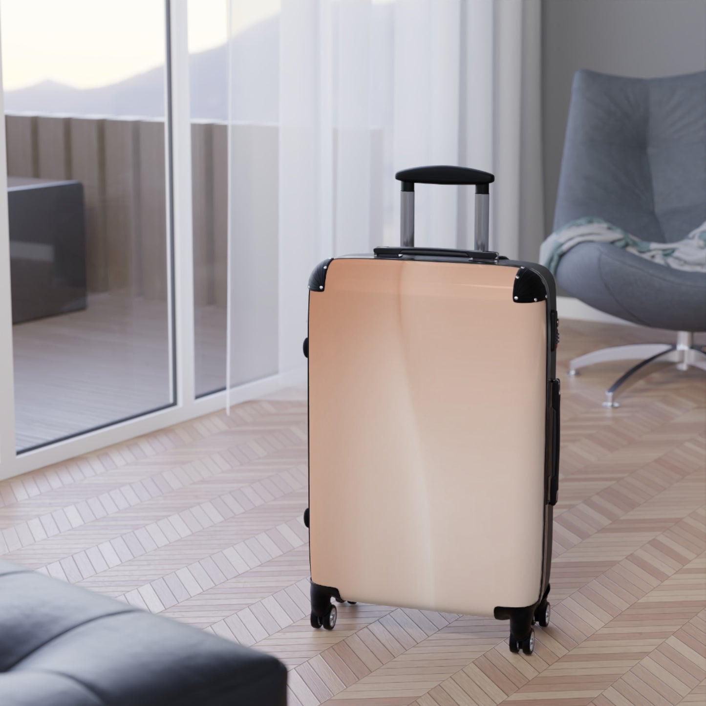 Soft Fade Medium Suitcase with built in lock, 4 double-wheels, telescopic handle, and ABS back hard-shell