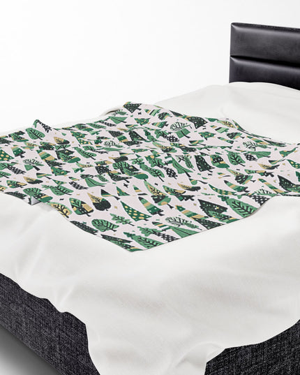 Mini Vintage Green Trees Velveteen Plush Blanket, 50" x 60"