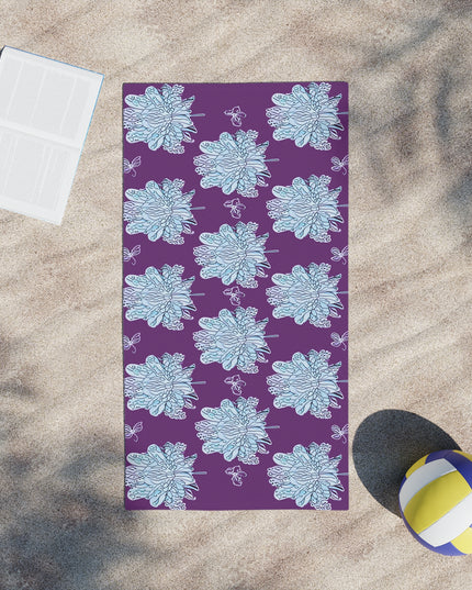 Blue Floral Butterflies Beach Towel, 24" x 44"