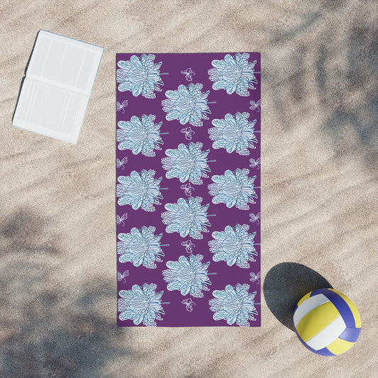 Blue Floral Butterflies Beach Towel, 24" x 44"