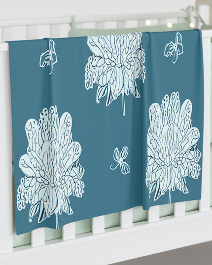 Tif Green White Floral Butterflies Baby Swaddle 30″×40″ Blanket