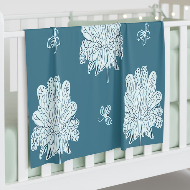 Tif Green White Floral Butterflies Baby Swaddle 30″×40″ Blanket