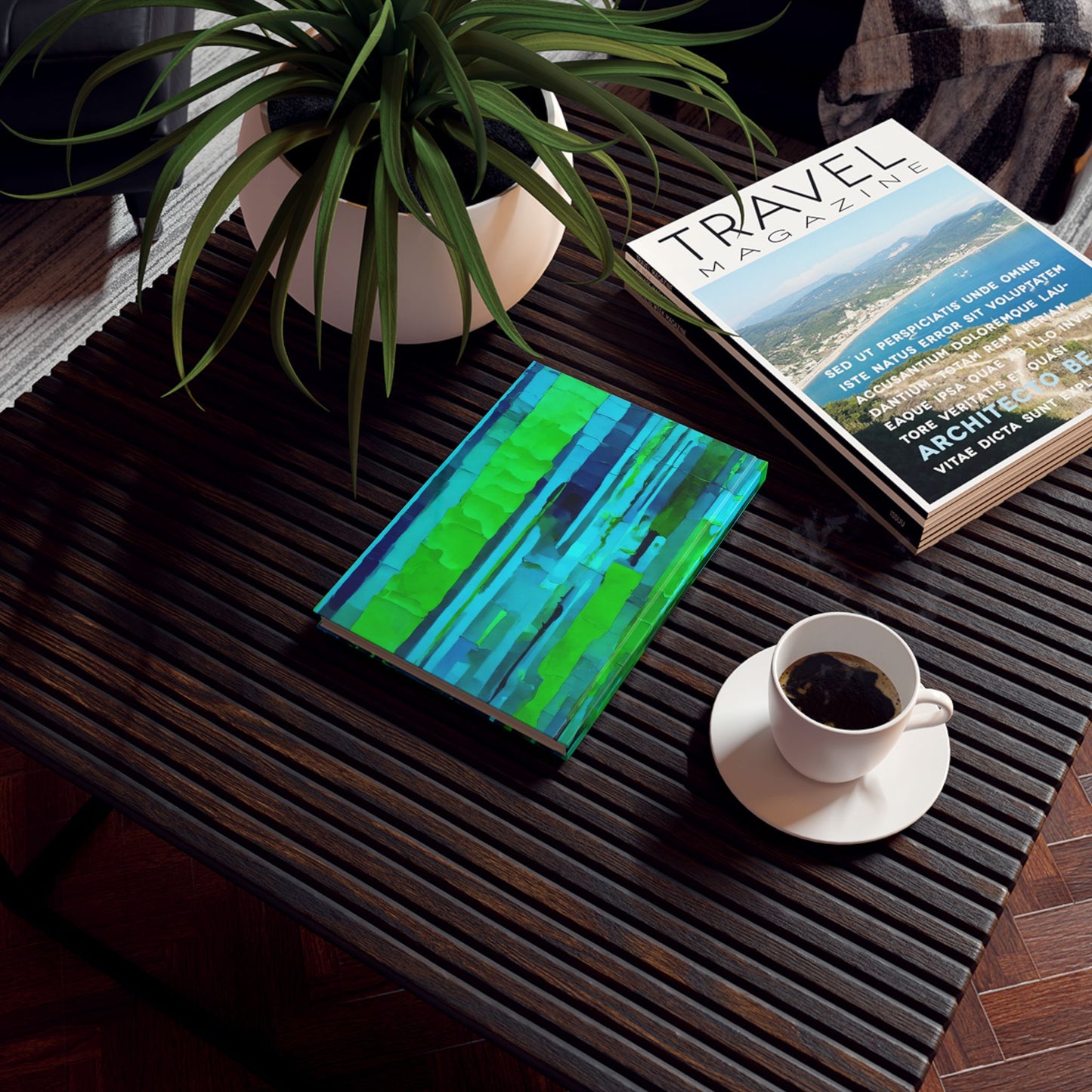 Striped Blue Green 5.2" x 7.4" Hard Backed Journal with 128 blank pages