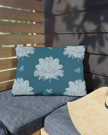 Tif Green White Floral Butterflies 20" x 14" Outdoor Pillow