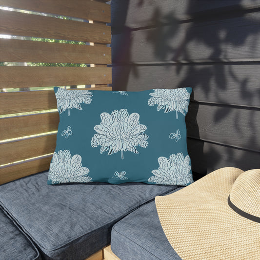 Tif Green White Floral Butterflies 20" x 14" Outdoor Pillow