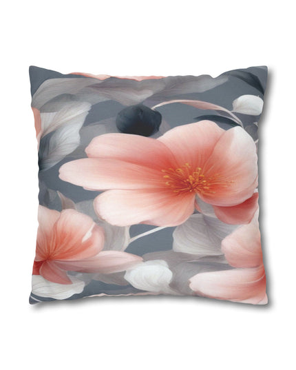 Red Blossom Floral Bunch Spun Polyester Square Pillowcase, 14" x 14"