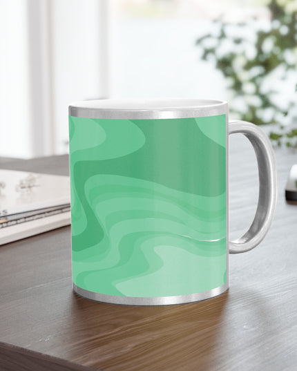 Mint Green Wavey 11 oz Metallic Mug (Silver\Gold)