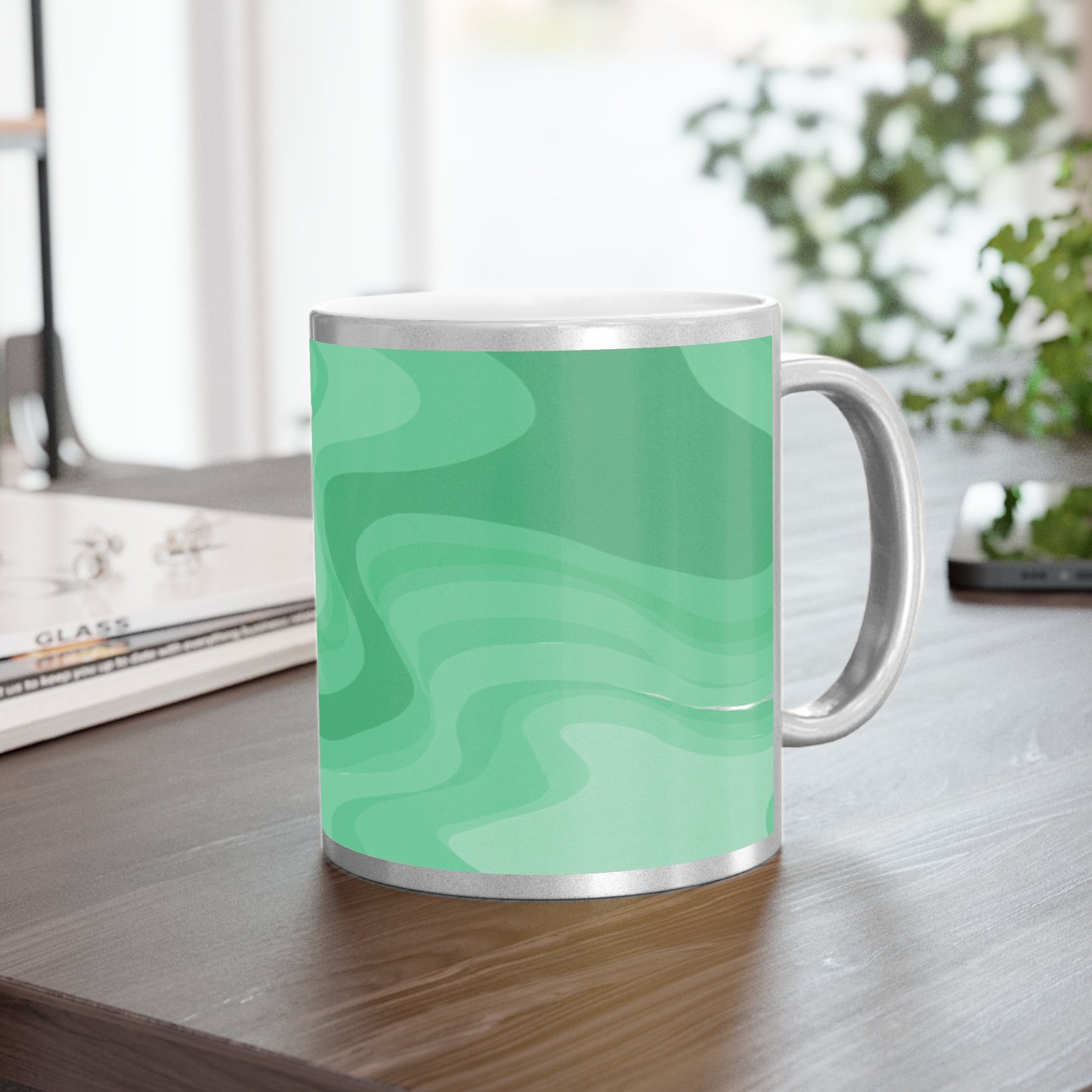 Mint Green Wavey 11 oz Metallic Mug (Silver\Gold)