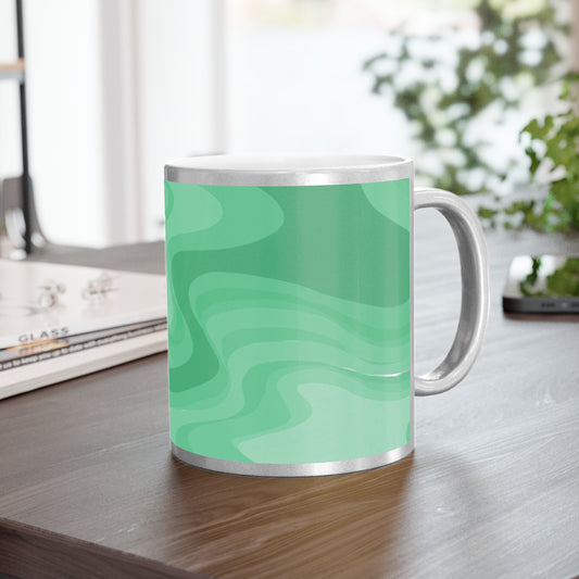 Mint Green Wavey 11 oz Metallic Mug (Silver\Gold)