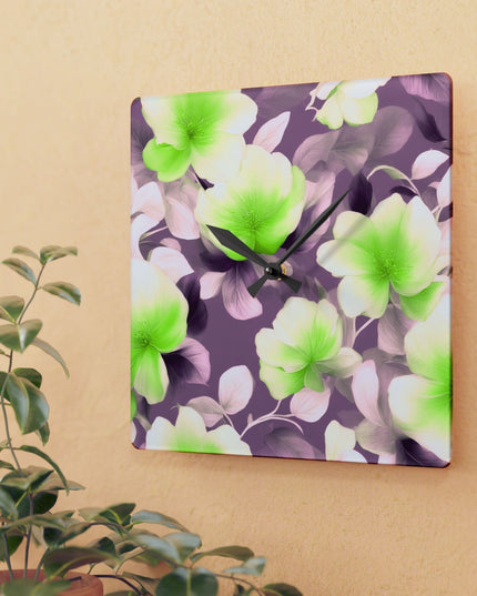 Lime Lavender Floral Bunch Acrylic Wall Clock, Round or Square, 10.75" x 10.75"
