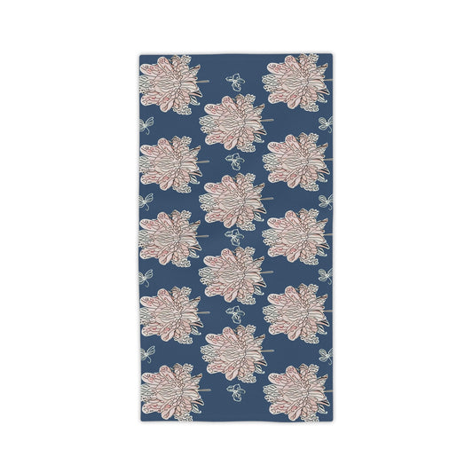 Rose White Floral Butterflies Beach Towel, 24" x 44"