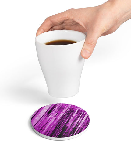 Striped Powder Lavender 4" x 4" Round Ceramic Coaster