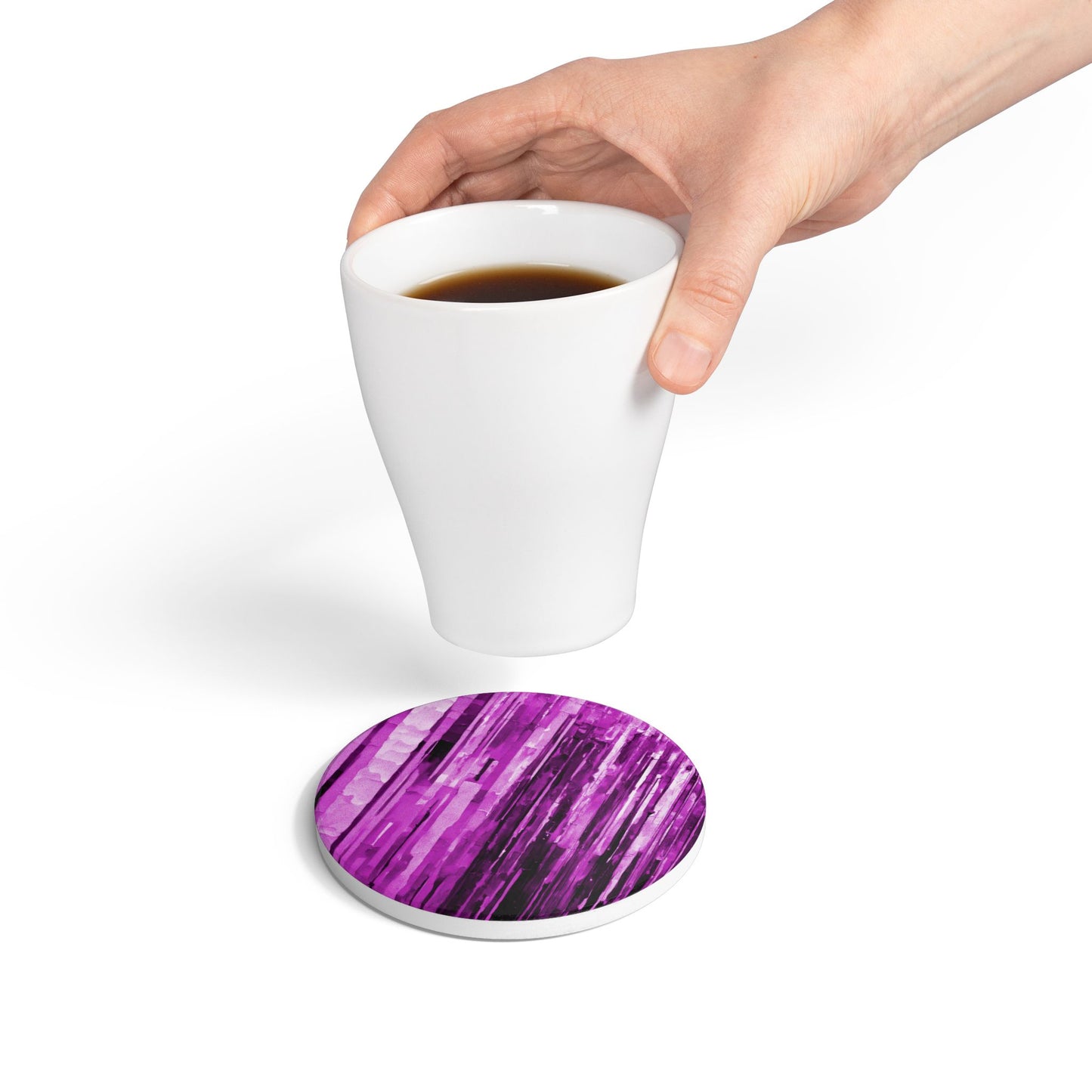 Striped Powder Lavender 4" x 4" Round Ceramic Coaster