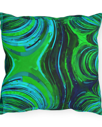 Uzi Spiral Blue Green Outdoor Pillow, 16" x 16"