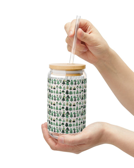 Mini Vintage Green Trees Sipper Glass, 16oz