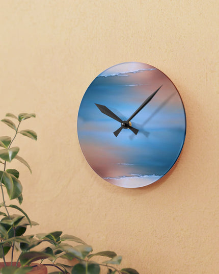 Blue Sea Peach Fog Acrylic Round Wall Clock, 8" x 8"