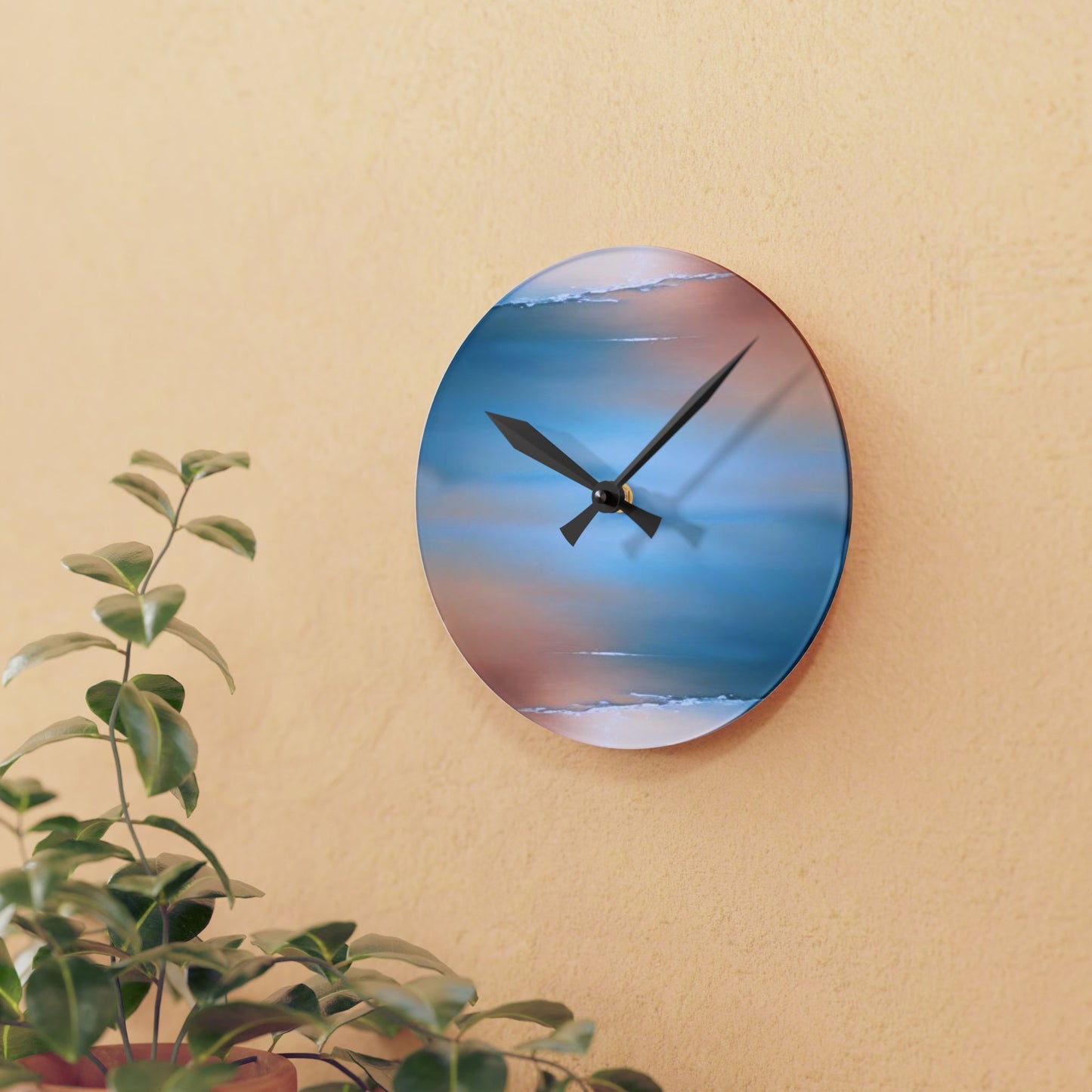 Blue Sea Peach Fog Acrylic Round Wall Clock, 8" x 8"