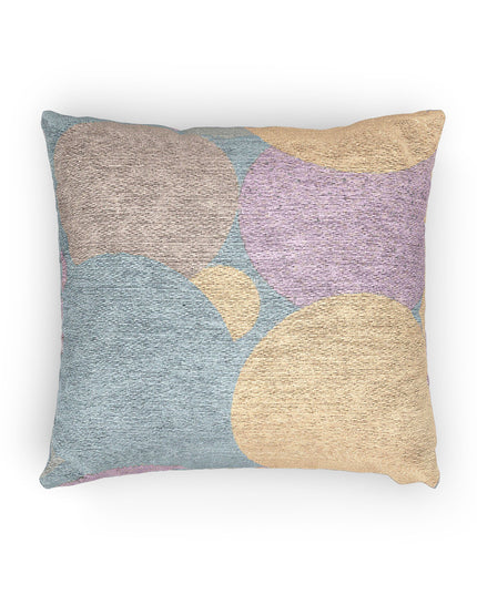 Pastel Baby Blue and Peach Patches Woven Pillow, 17" x 18"