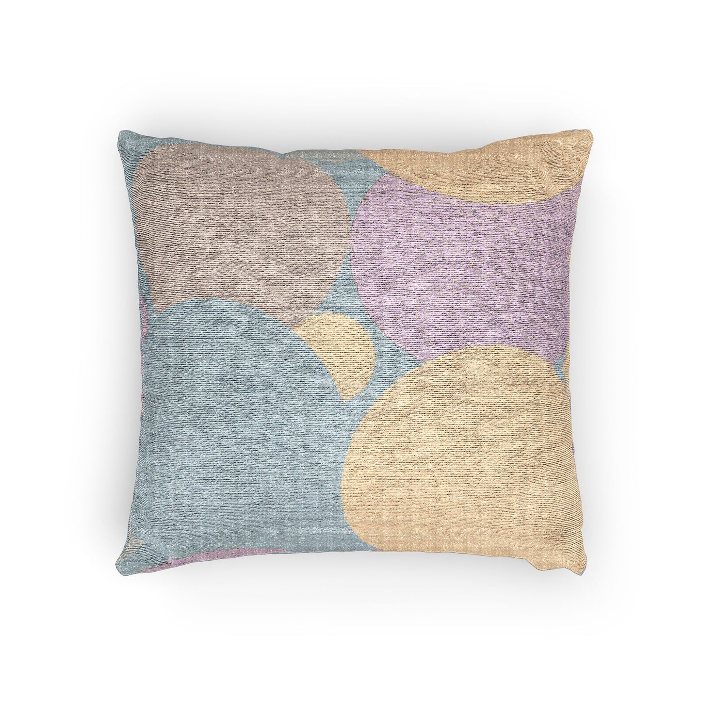 Pastel Baby Blue and Peach Patches Woven Pillow, 17" x 18"