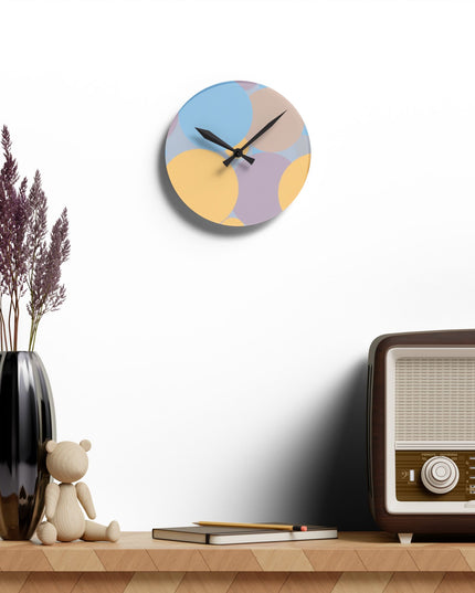 Pastel Baby Blue and Peach Patches Acrylic Round Wall Clock, 8" x 8"